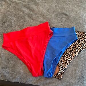 Set of Red, Blue, and Leopard Print High-Waisted Bikini Bottoms